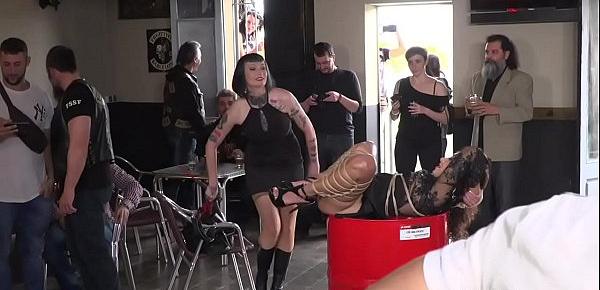  In bike shop slave fucked in public